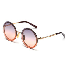 Frameless  Metal Round Shape Women Hollow Out Ocean Lens Sunglasses